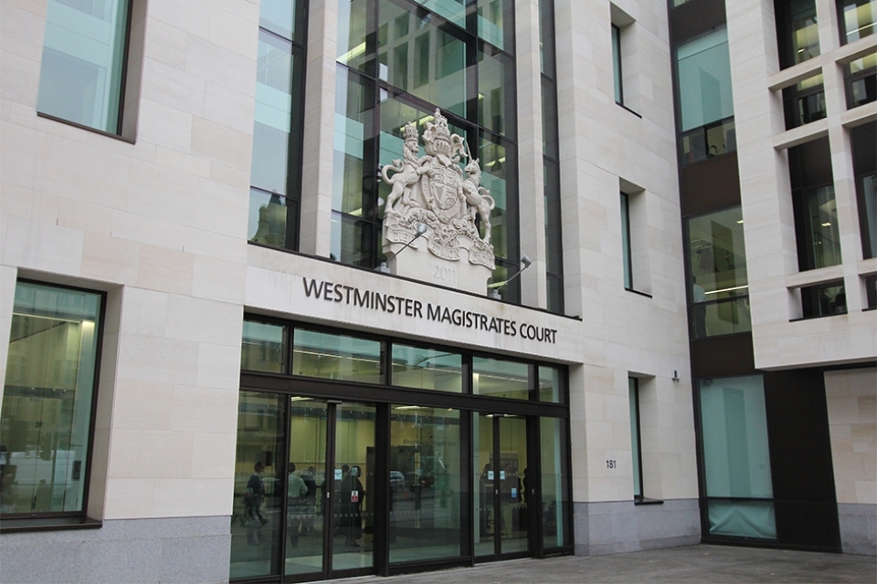 Outside of Westminster Magistrates' Court