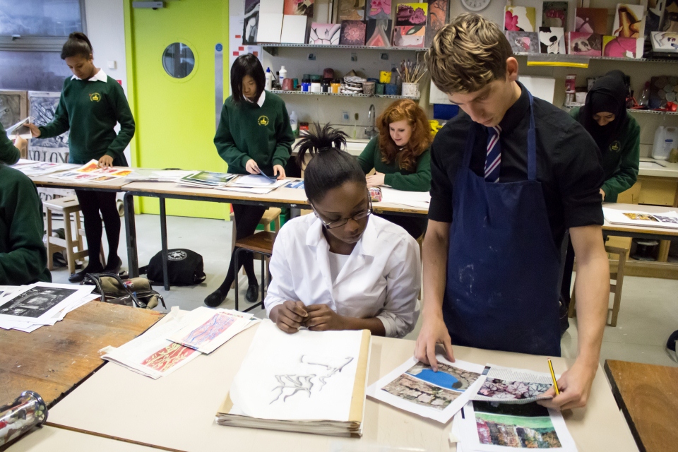 Pupils in art class