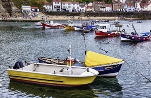 Fishing boats moored, Staithes harbour, North Yorkshire