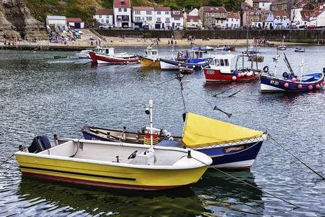 Fishing boats moored, Staithes harbour, North Yorkshire