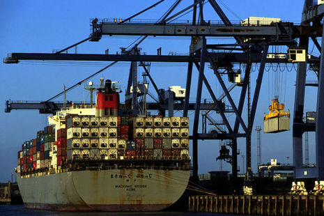 Container ship being loaded