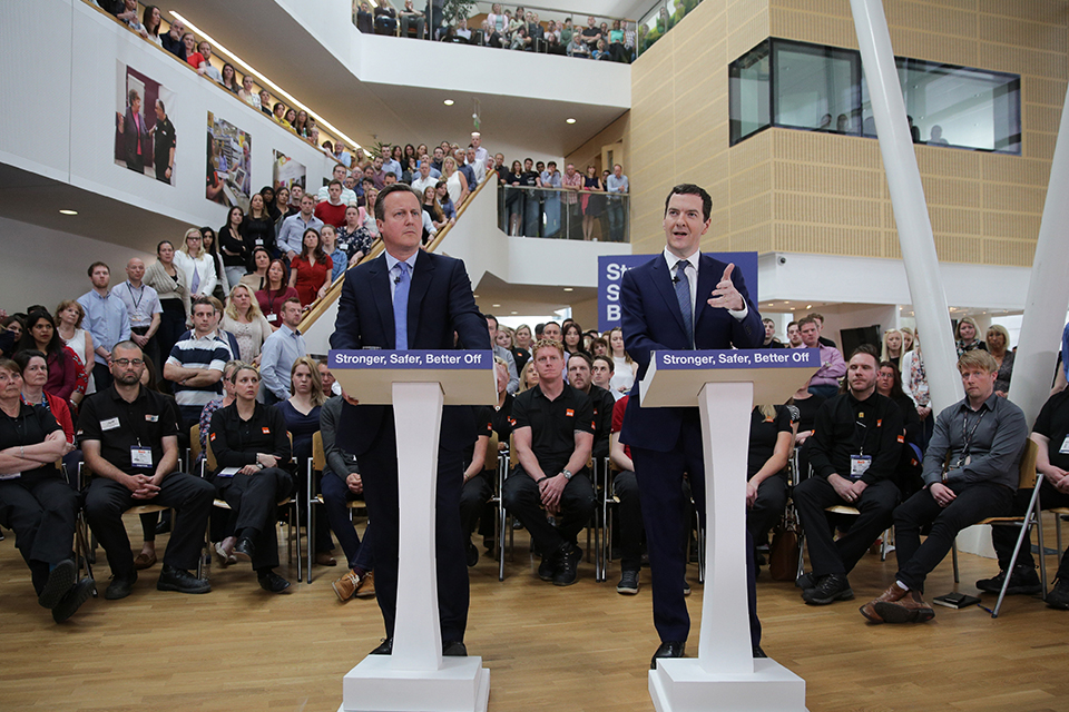 Chancellor George Osborne and Prime Minister David Cameron delivering their speeches (Copyright: PA)