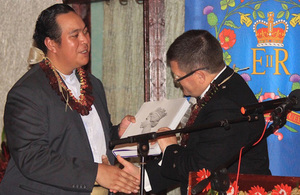 High Commissioner presents HRH The Crown Prince of Tonga with a gift