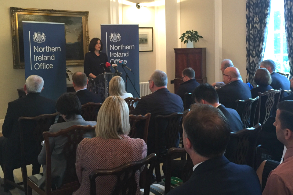Theresa Villiers speaking on commemorations at Stormont House