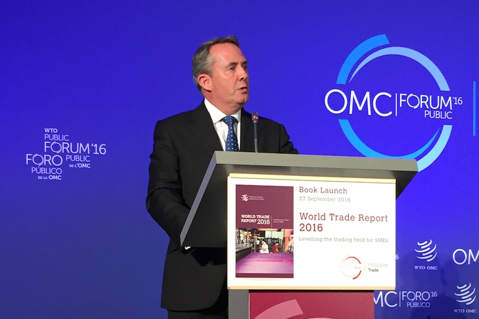 Liam Fox MP speaking at the World Trade Organisation