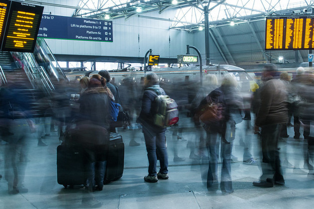 Passengers at Leeds rail station.