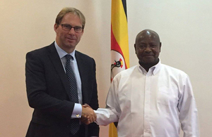 Minister for the Middle East and Africa, Mr Tobias Ellwood MP with HE President Yoweri Museveni