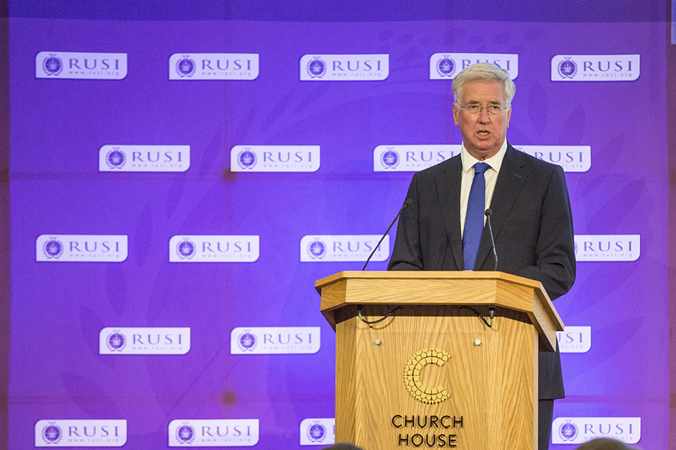 Defence Secretary Michael Fallon spoke at the second RUSI Cyber Symposium. Crown Copyright.