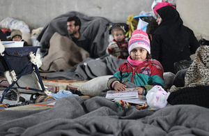 Displaced families taking refuge in a large warehouse in Jibreen, east of Aleppo, Syria. Picture: UNICEF