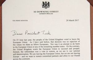 Prime Minister's letter to Donald Tusk triggering Article 50