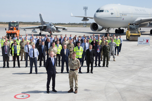 Commander British Forces Cyprus Major General James Illingworth and DIO Chief Executive Graham Dalton pose with personnel from Lagan Iavoucou. All rights reserved