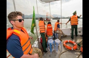 Exercise PP17 UK military personnel carry out Search & Rescue operations following a simulated oil spill on the Han River.