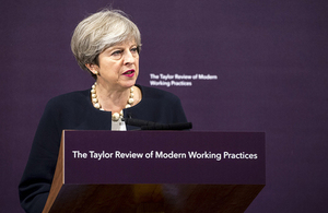Prime Minister Theresa May speaking at the Matthew Taylor Review