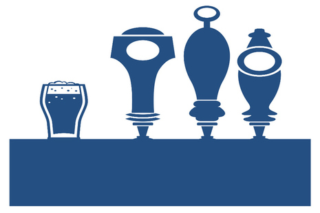 beer glass and three pumps on a bar.