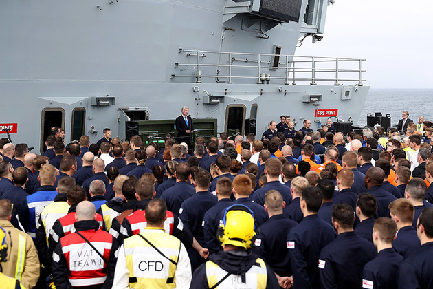 Sir Michael Fallon visited the new aircraft carrier HMS Queen Elizabeth whilst on sea trials.
