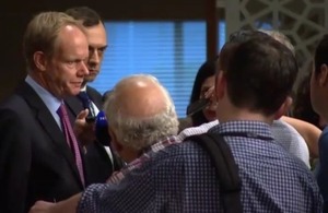 Matthew Rycroft speaks to journalists outside the UN Security Council