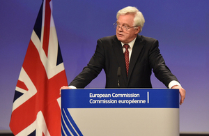 Secretary of State for Exiting the European Union during the press conference.
