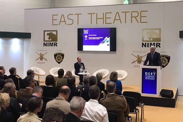 The Defence Secretary delivering the Keynote Speech at DSEI 2017.