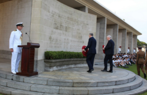 High Commissioner to Singapore Scott Wightman and Deputy Speaker of the House of Commons The Rt Hon. Lindsay Hoyle MP laying wreaths.
