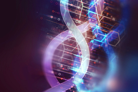 Молекулы ДНК на фоне абстрактных технологий (фото: whiteMocca/Shutterstock)