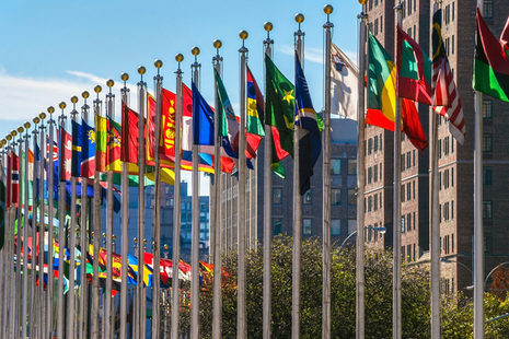 Country flags outside the UN building