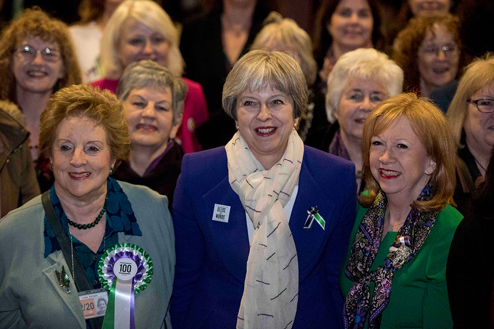 PM Theresa May at the Vote 100 reception at the Houses of Parliament.
