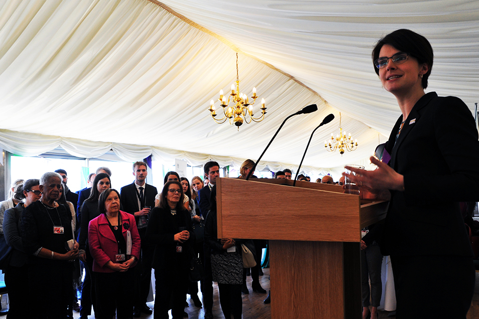 Chloe Smith giving speech