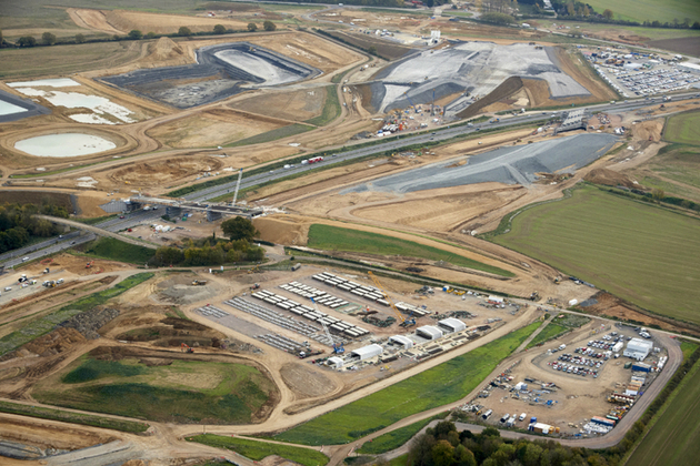 Aerial view of the A14 Cambridge to Huntingdon