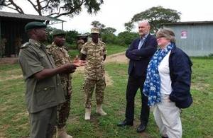 UK Environment Minister Thérèse Coffey with HE Peter West and Murchison Falls National Park officials.