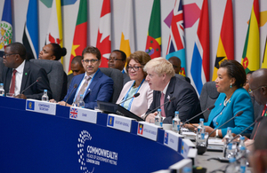 Foreign Secretary Boris Johnson speaking at a foreign ministers meeting during the Commonwealth Heads of Government Meeting
