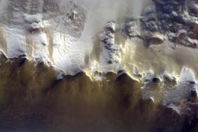 The ExoMars Colour and Stereo Surface Imaging System (CaSSIS) captured this view of the rim of Korolev crater
