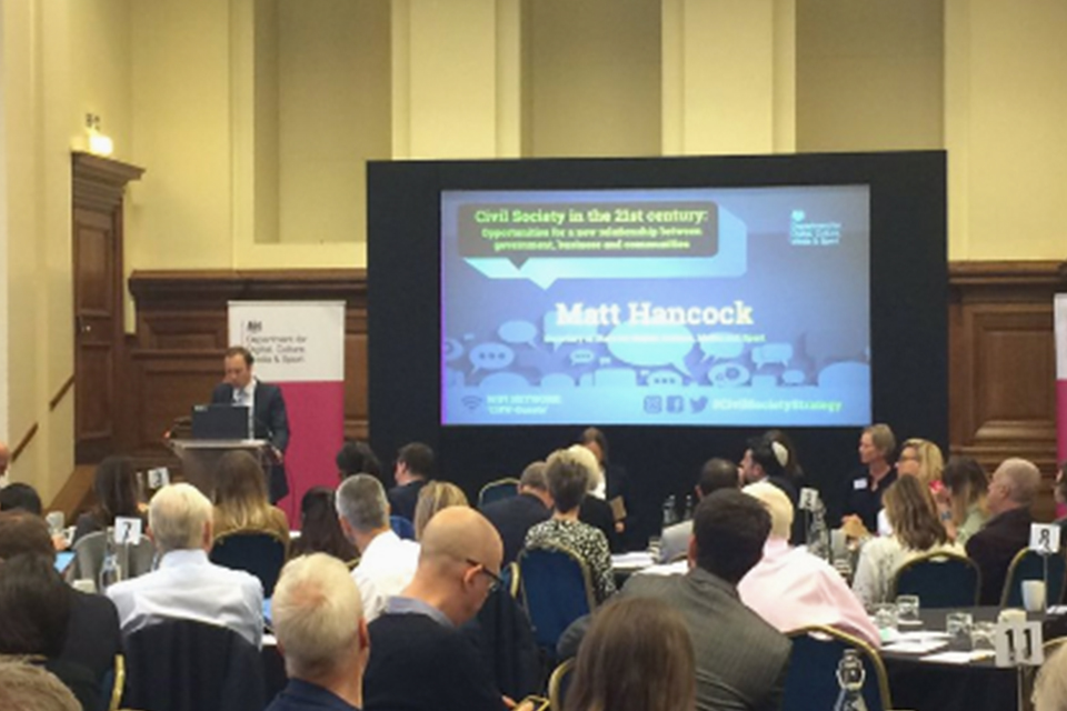 Matt Hancock speaking at Central Hall on 16 May