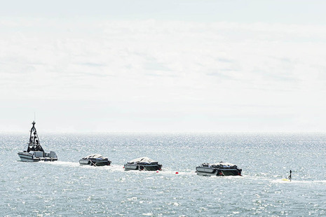 An autonomous minesweeper system that can safely clear sea lanes of mines has been handed over to the Royal Navy, Defence Minister Guto Bebb has announced. Crown copyright.