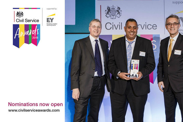 Jeremy Heywood, Civil Service Award winner Kulvinder Bass, and Dr Nasser Siabi