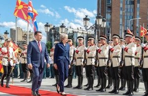 Prime Minister Theresa May speaks in Skopje as the first British Prime Minister in almost 20 years to visit Macedonia