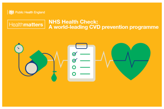 NHS Health Check infographic showing a checklist and a healthy heart.