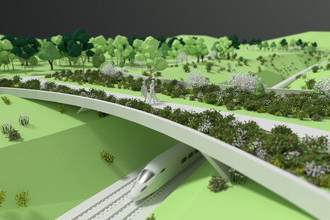 Animated example of a Green Bridge going over the HS2 line of route