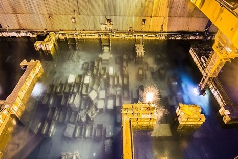 Empty nuclear fuel skips in the First Generation Magnox Storage Pond.