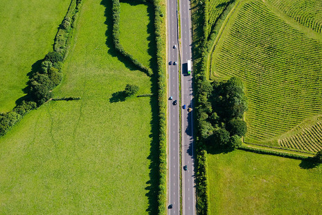 Ariel image of road with traffic.