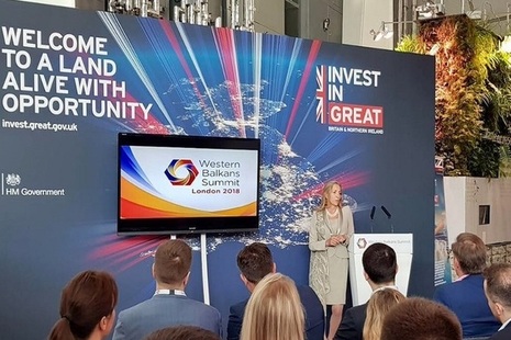 Minister for Trade and Export Promotion, Baroness Fairhead, addresses the London 2018 Western Balkans Summit.