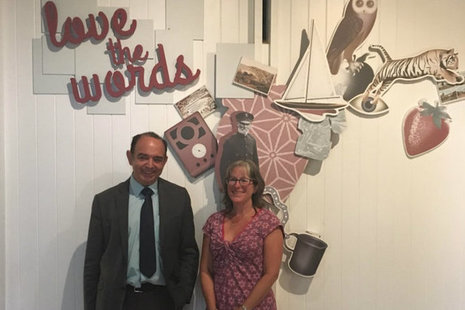 Lord Bourne at the 'Love The Words' exhibition at the Dylan Thomas Centre