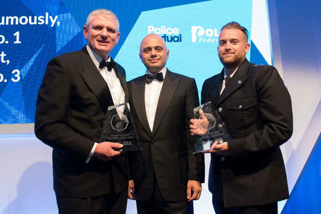 Home Secretary, Sajid Javid, with winners of the Police Bravery Awards
