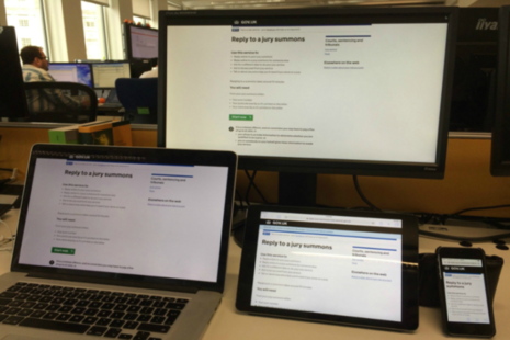 Laptop, tablet and mobile device on table
