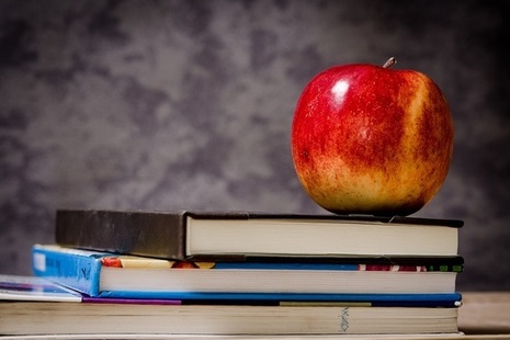Apple on top of books