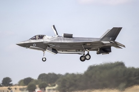 An F-35 comes in to land on the first of the Vertical Landing Pads at RAF Marham. Crown Copyright MOD.