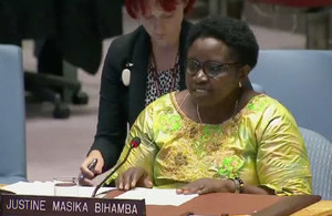 Justine Makisa Bihamba briefing the UN Security Council on women's peace and security in DRC.