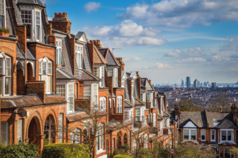 Street of London with skyline of London