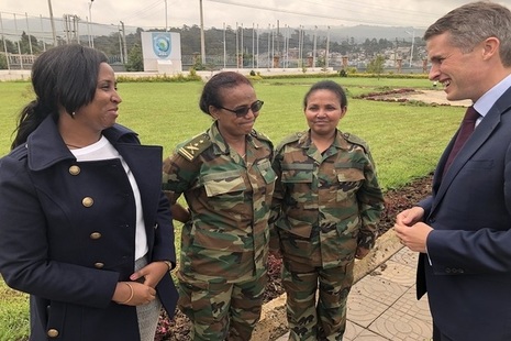 Defence Secretary Gavin Williamson speaks to Women, Peace and Security trainers in Addis Ababa, Ethiopia.