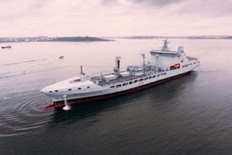 The fourth and final Tide class tanker, RFA Tideforce, has arrived in Cornwall for customisation. Crown Copyright.