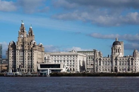 Liverpool skyline view from river Mersey